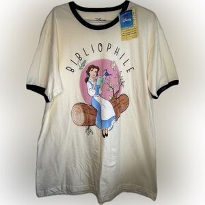 NEW Disney "Bibliophile" Belle Beauty & the Beast Ringer T-Shirt Size XL